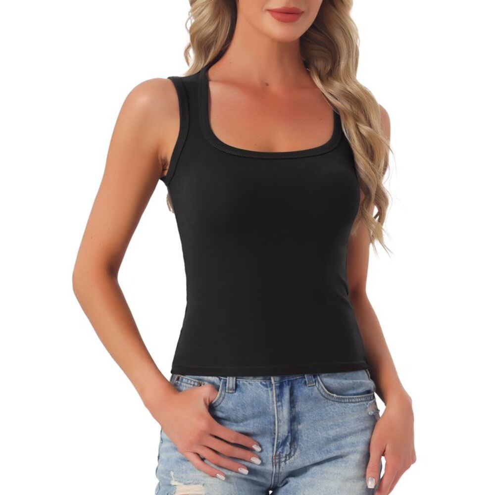 Women's Cotton Scoop Neck Sleeveless Fitted Tank Top Black